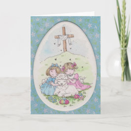 Little Girls and Little Lamb on Easter Morning カード