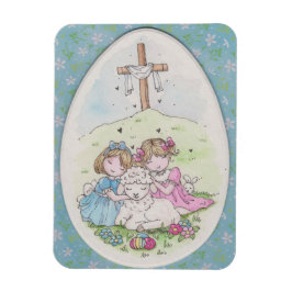 Little Girls and Little Lamb on Easter Morning マグネット
