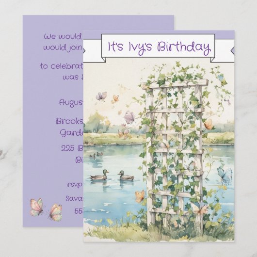 Little Girl's Birthday Party Digital Download 招待状 (正面/裏面)