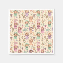 Little Girls Colourful Eid Mubarak Napkins スタンダードカクテルナプキン