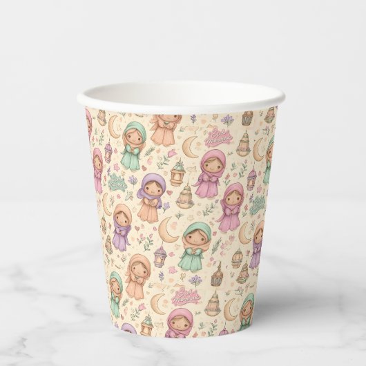 Little Girls Colourful Eid Mubarak Paper Cups 紙コップ (正面)
