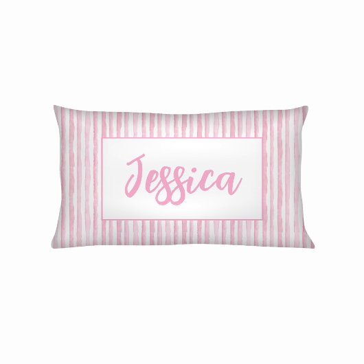 Little Girls Pink Watercolor Stripes 枕カバー