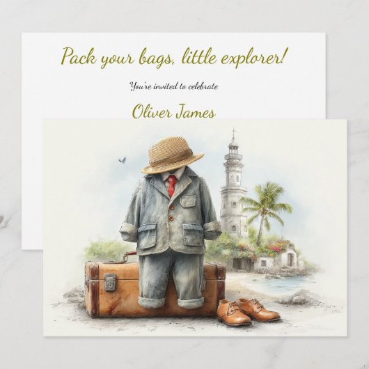 Little Globetrotter - 1st Birthday Adventure 招待状 (正面/裏面)