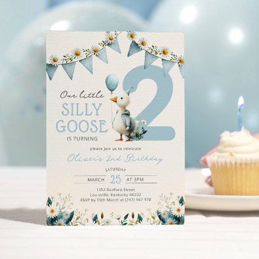 Little Goose Blue Boy 2nd Birthday 招待状