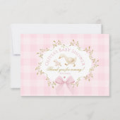 Little Goose Pink Bow Baby girl Shower サンキューカード (正面)