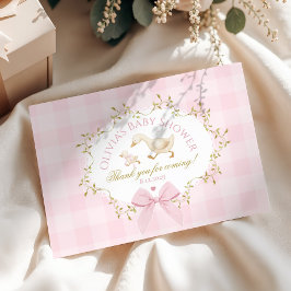 Little Goose Pink Bow Baby girl Shower サンキューカード