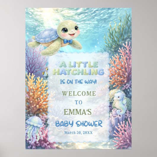 Little Hatchling Sea Turtle Baby Shower Welcome ポスター (正面)