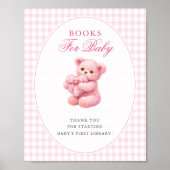 Little Heart Pink Gingham Teddy Bear Baby Shower ポスター (正面)