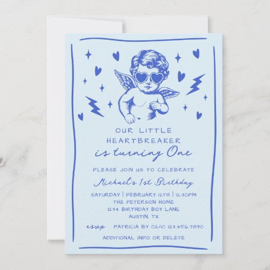 Little Heartbreaker Valentines Boy 1st Birthday 招待状 (正面)