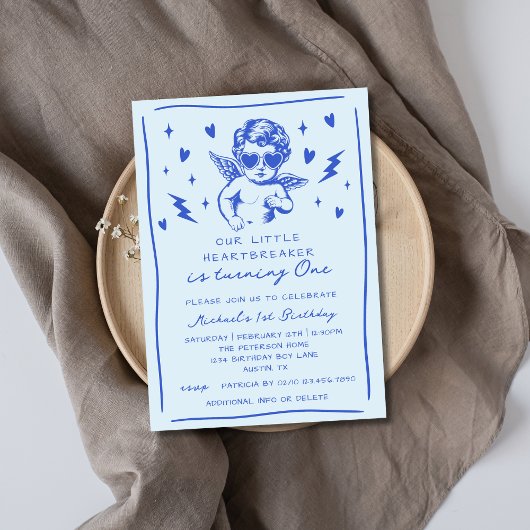 Little Heartbreaker Valentines Boy 1st Birthday 招待状