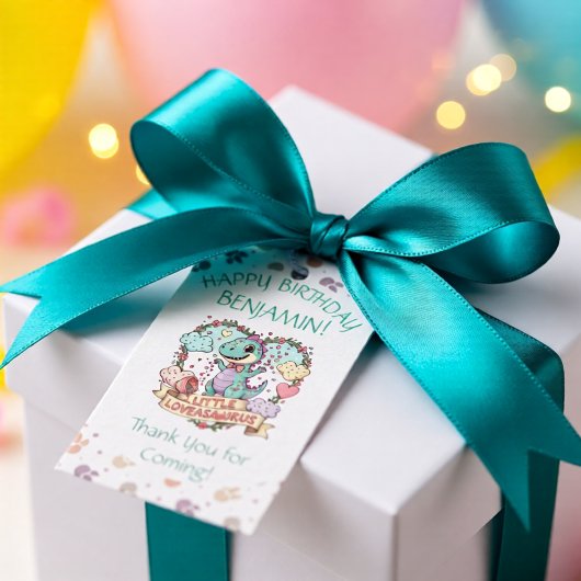 Little Hearts Dino Birthday Personalized ギフトタグ