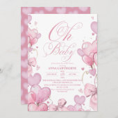 Little Hearts Girl Baby Shower 招待状 (正面/裏面)