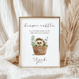 Little Hedgehog Diaper Raffle Baby Shower Game ポスター