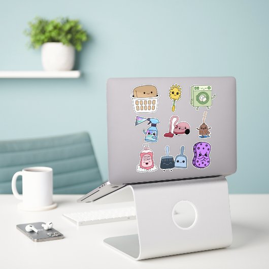 🧼 Little Helpers: Housecleaning Sticker Set シール (デスク上のノートパソコン)