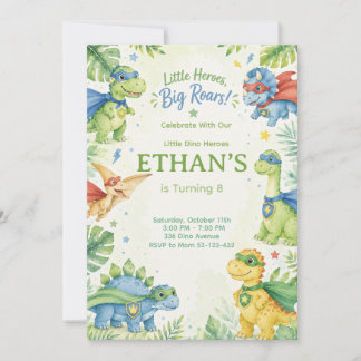 Little Heroes Big Roars Dinosaur Birthday 招待状