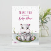 Little Hippo Girl Baby Shower Thank You サンキューカード (スタンド正面)