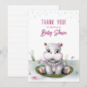 Little Hippo Girl Baby Shower Thank You サンキューカード (正面/裏面)