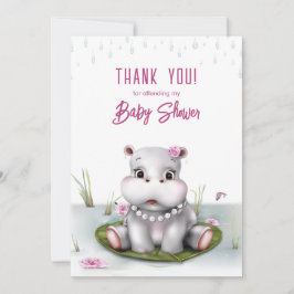Little Hippo Girl Baby Shower Thank You サンキューカード