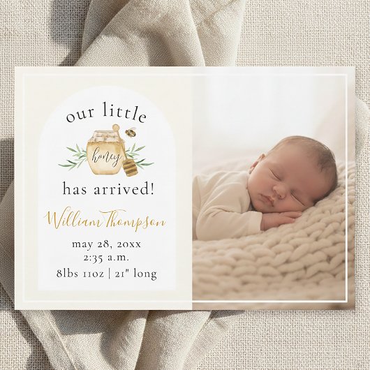 Little Honey Bee Baby Birth Announcement Photo サンキューカード