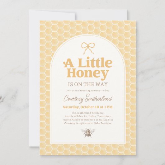 Little Honey Bee Baby Shower 招待状 (正面)