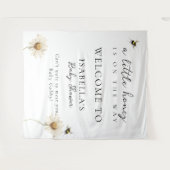Little Honey Bee Baby Shower Fabric Welcome Sign タペストリー (正面(横))