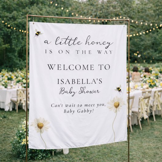 Little Honey Bee Baby Shower Fabric Welcome Sign タペストリー