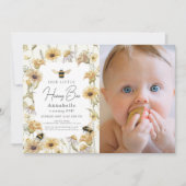 Little Honey Bee Chamomile 1st Birthday写真 招待状 (正面)