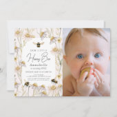 Little Honey Bee Chamomile Pink 1stバースデーフォト 招待状 (正面)