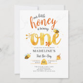 Little Honey Bee Day Cute Watercolor 1st Birthday 招待状 (正面)