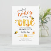 Little Honey Bee Day Cute Watercolor 1st Birthday 招待状 (スタンド正面)
