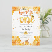 Little Honey Bee Day Cute Watercolor 1st Birthday 招待状 (スタンド正面)