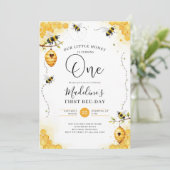 Little Honey Bee-Day Watercolor Comb 1st Birthday 招待状 (スタンド正面)