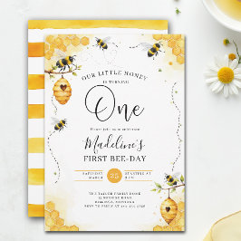 Little Honey Bee-Day Watercolor Comb 1st Birthday 招待状