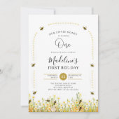 Little Honey Bee-Day Wildflower Photo 1st Birthday 招待状 (正面)