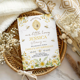 Little Honey Bee Floral First Birthday Invite 招待状