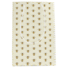 Little Honey Bee On The Way Yellow Baby Shower ミディアムペーパーバッグ