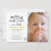 Little Honey Bee Photo Hand-drawn 1st Birthday 招待状 (正面)