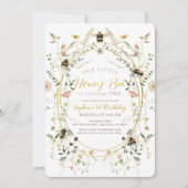 Little Honey Bee Wildflower Girl 1st Birthday 招待状 (正面)