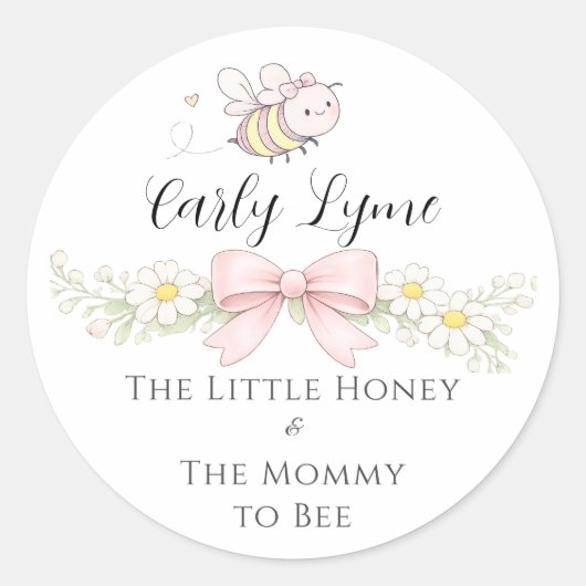 Little Honey Mommy to Bee ベビーシャワーの名前を追加  ラウンドシール (正面)