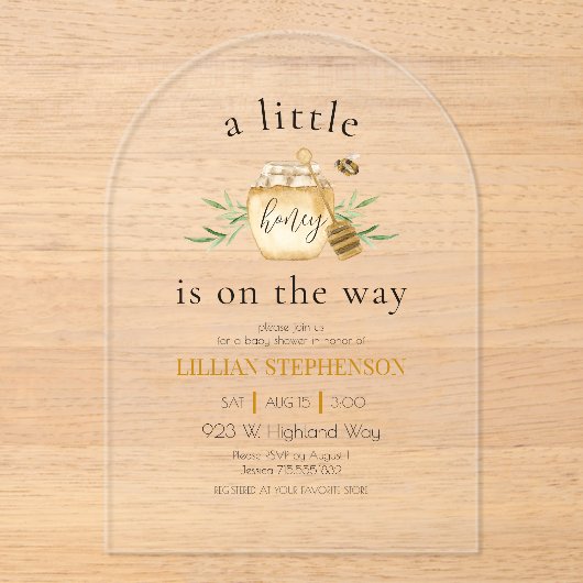 Little Honey On The Way Bee Themed Baby Shower  アクリル招待状 (正面)