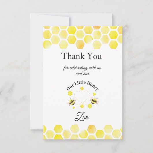 Little Honey Thank You Card Kids 1st Birthday サンキューカード (正面)