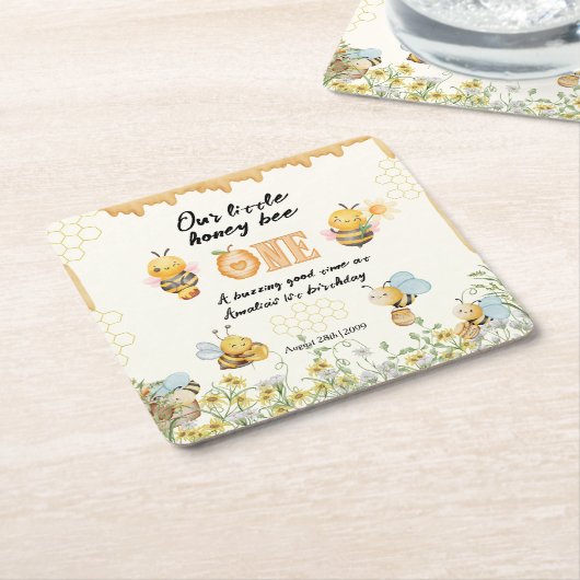 Little Honey To Bee One Wildflower 1st Birthday スクエアペーパーコースター (アングル)