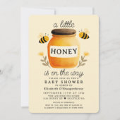 Little Honey Watercolor Bee Baby Shower 招待状 (正面)