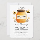 Little Honey Watercolor Bee Baby Shower 招待状 (正面)