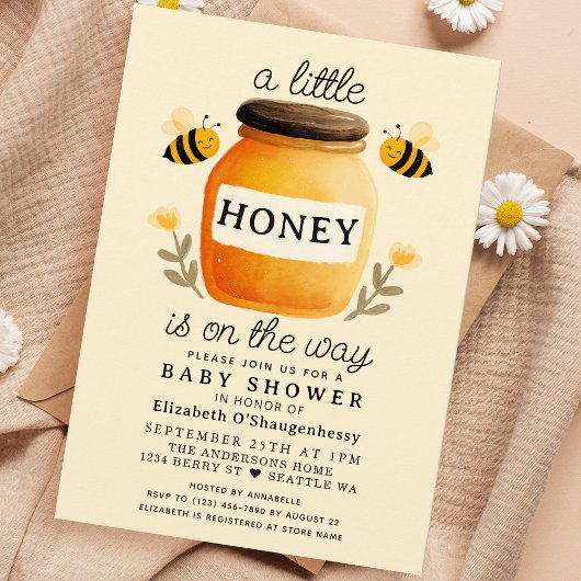 Little Honey Watercolor Bee Baby Shower 招待状