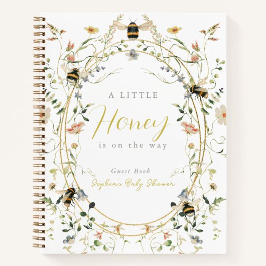 Little Honey Wildflower Bee Baby Shower Guest Book ノートブック (正面)