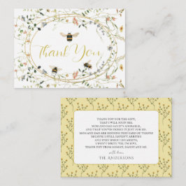 Little Honey Wildflower Bee Baby Shower Thank You ノートカード