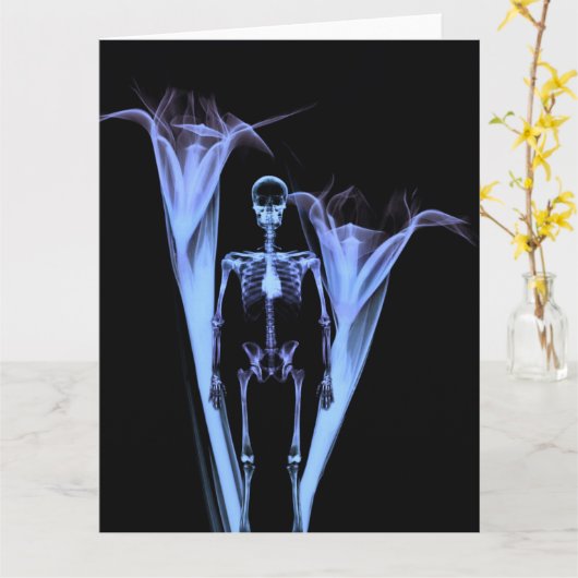 Little Human X-ray Skeleton & Flowers – 青 カード (黄色い花)