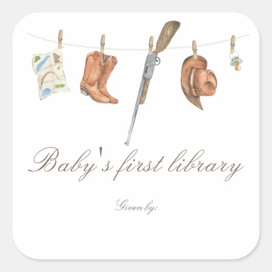Little Hunter Baby shower - baby's first library スクエアシール (正面)