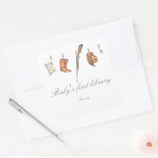 Little Hunter Baby shower - baby's first library スクエアシール (封筒)